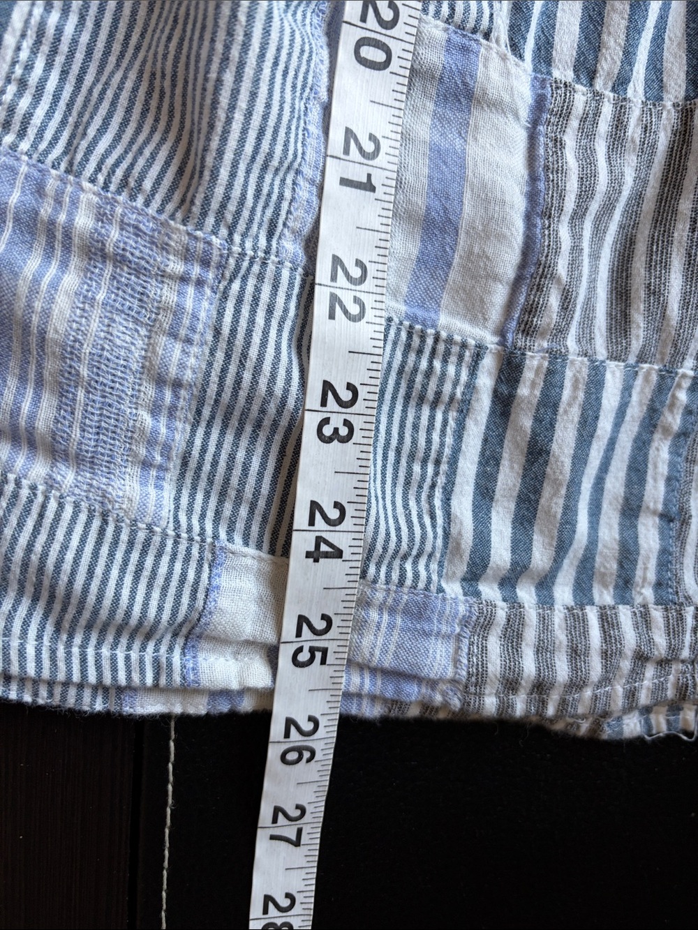 Anthropologie Maeve Stripe Patchwork Swing Shirt Henley Zoe Linen Top Blue Sz S - Picture 13 of 14